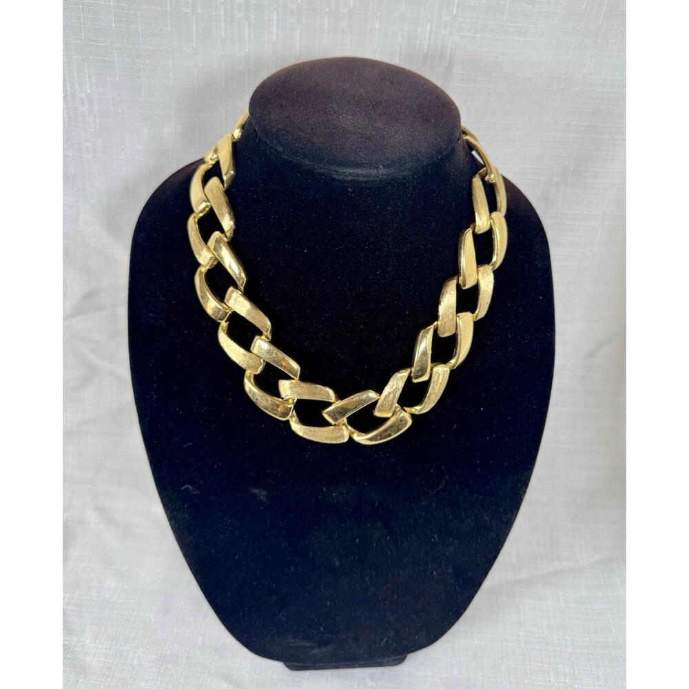 Vintage 1980s Napier Chunky Choker Necklace PAT.4774743 Gold Tone Chain Link